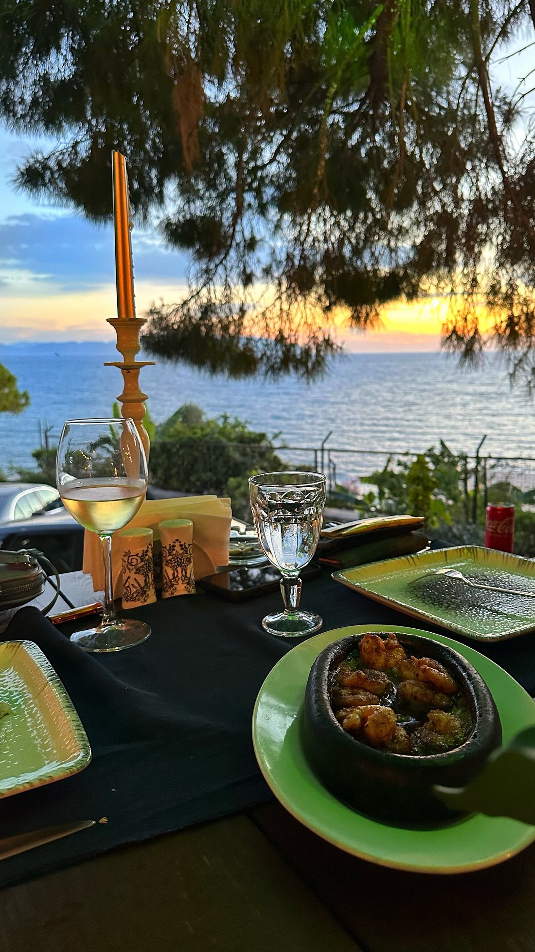 The Aegean Sea seen from a table under the pines